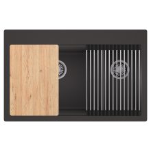 HD Aspen Antracit 78 kétmedencés gránit mosogatótálca szett, vágódeszkával, acél csepegtetőráccsal, matt antracit színben