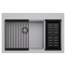 HD Aspen Grey 78 kétmedencés gránit mosogatótálca szett, matt fekete csepegtetőráccsal és kosárral, alpesi szürke színben, szálcsiszolt króm leeresztő szifonnal