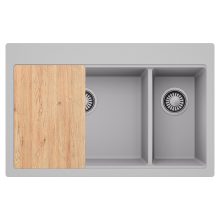 HD Aspen Grey 78 kétmedencés gránit mosogatótálca, vágódeszkával, alpesi szürke színben, szálcsiszolt króm leeresztő szifonnal