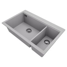 HD Aspen Grey 78 kétmedencés gránit mosogatótálca, vágódeszkával, alpesi szürke színben, szálcsiszolt króm leeresztő szifonnal