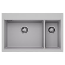 HD Aspen Grey 78 kétmedencés gránit mosogatótálca, alpesi szürke színben, szálcsiszolt króm leeresztő szifonnal