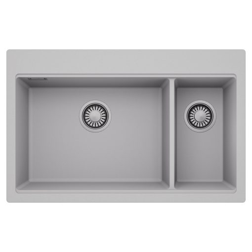 HD Aspen Grey 78 kétmedencés gránit mosogatótálca, alpesi szürke színben, szálcsiszolt króm leeresztő szifonnal