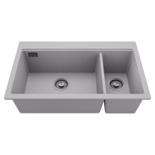 HD Aspen Grey 78 kétmedencés gránit mosogatótálca, alpesi szürke színben, szálcsiszolt króm leeresztő szifonnal