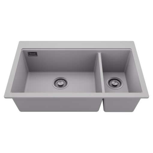 HD Aspen Grey 78 kétmedencés gránit mosogatótálca, alpesi szürke színben, szálcsiszolt króm leeresztő szifonnal