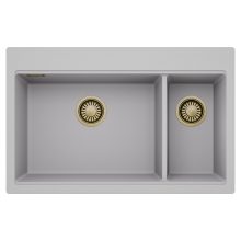 HD Aspen Grey 78 kétmedencés gránit mosogatótálca, alpesi szürke színben, szálcsiszolt arany leeresztő szifonnal
