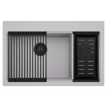 HD Aspen Grey 78 kétmedencés gránit mosogatótálca szett, matt fekete csepegtetőráccsal és kosárral, alpesi szürke színben, matt fekete leeresztő szifonnal