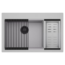 HD Aspen Grey 78 kétmedencés gránit mosogatótálca szett, matt fekete csepegtetőráccsal és krómozott kosárral, alpesi szürke színben, matt fekete leeresztő szifonnal