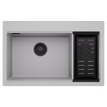 HD Aspen Grey 78 kétmedencés gránit mosogatótálca szett, matt fekete csepegtetőkosárral, alpesi szürke színben, matt fekete leeresztő szifonnal