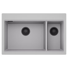 HD Aspen Grey 78 kétmedencés gránit mosogatótálca, alpesi szürke színben, matt fekete leeresztő szifonnal