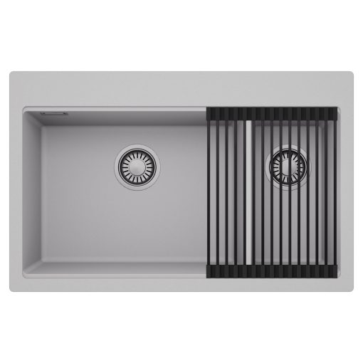 HD Aspen Grey 78 kétmedencés gránit mosogatótálca szett, matt fekete csepegtetőráccsal, alpesi szürke színben