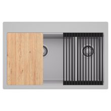 HD Aspen Grey 78 kétmedencés gránit mosogatótálca szett, vágódeszkával, matt fekete csepegtetőráccsal, alpesi szürke színben