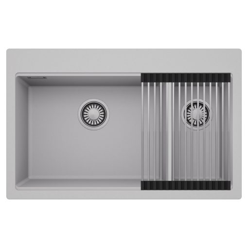 HD Aspen Grey 78 kétmedencés gránit mosogatótálca szett, acél csepegtetőráccsal, alpesi szürke színben