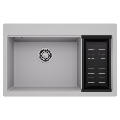 HD Aspen Grey 78 kétmedencés gránit mosogatótálca szett, matt fekete csepegtetőkosárral, alpesi szürke színben