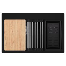 HD Aspen Black 78 kétmedencés gránit mosogatótálca szett, vágódeszkával, acél csepegtetőráccsal és matt fekete kosárral, matt fekete színben, szálcsiszolt króm leeresztő szifonnal