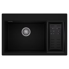 HD Aspen Black 78 kétmedencés gránit mosogatótálca szett, matt fekete csepegtetőkosárral, matt fekete színben, szálcsiszolt króm leeresztő szifonnal