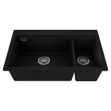 HD Aspen Black 78 kétmedencés gránit mosogatótálca, matt fekete színben, szálcsiszolt króm leeresztő szifonnal