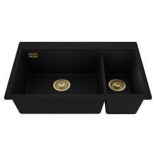 HD Aspen Black 78 kétmedencés gránit mosogatótálca, matt fekete színben, szálcsiszolt arany leeresztő szifonnal
