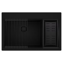 HD Aspen Black 78 kétmedencés gránit mosogatótálca szett, matt fekete csepegtetőráccsal és kosárral, matt fekete színben, matt fekete leeresztő szifonnal