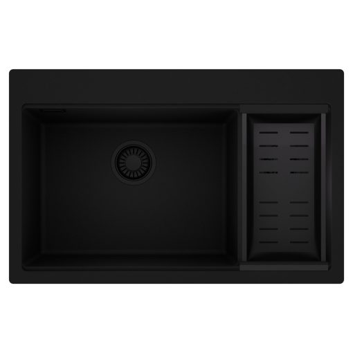 HD Aspen Black 78 kétmedencés gránit mosogatótálca szett, matt fekete csepegtetőkosárral, matt fekete színben, matt fekete leeresztő szifonnal