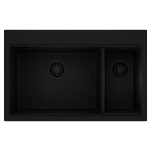 HD Aspen Black 78 kétmedencés gránit mosogatótálca, matt fekete színben, matt fekete leeresztő szifonnal