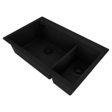 HD Aspen Black 78 kétmedencés gránit mosogatótálca, matt fekete színben, matt fekete leeresztő szifonnal