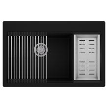 HD Aspen Black 78 kétmedencés gránit mosogatótálca szett, acél csepegtetőráccsal és kosárral, matt fekete színben