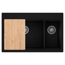 HD Aspen Black 78 kétmedencés gránit mosogatótálca, vágódeszkával, matt fekete színben