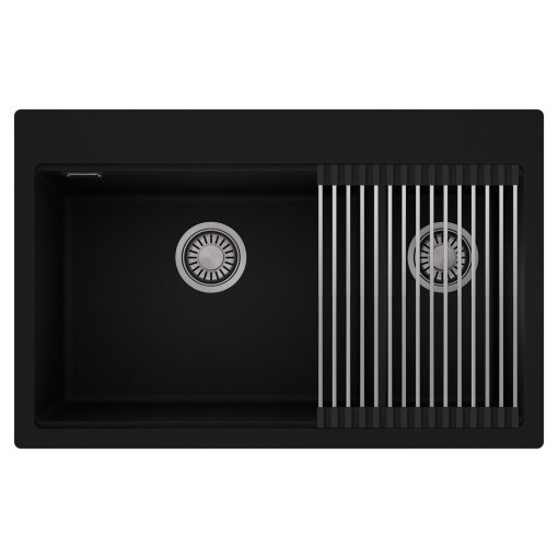HD Aspen Black 78 kétmedencés gránit mosogatótálca szett, acél csepegtetőráccsal, matt fekete színben