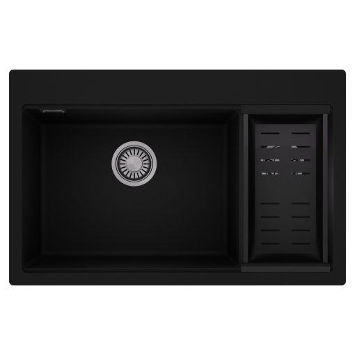 HD Aspen Black 78 kétmedencés gránit mosogatótálca szett, matt fekete csepegtetőkosárral, matt fekete színben