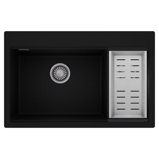 HD Aspen Black 78 kétmedencés gránit mosogatótálca szett, acél csepegtetőkosárral, matt fekete színben