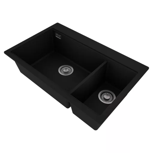 HD Aspen Black 78 kétmedencés gránit mosogatótálca, matt fekete színben