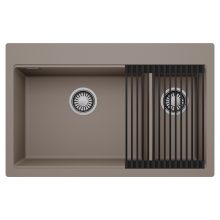 HD Aspen Tortora 78 kétmedencés gránit mosogatótálca szett, matt fekete csepegtetőráccsal, tortora színben, szálcsiszolt króm leeresztő szifonnal