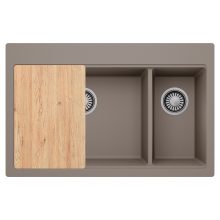 HD Aspen Tortora 78 kétmedencés gránit mosogatótálca, vágódeszkával, tortora színben, szálcsiszolt króm leeresztő szifonnal