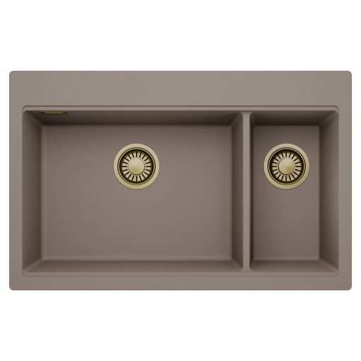 HD Aspen Tortora 78 kétmedencés gránit mosogatótálca, tortora színben, szálcsiszolt arany leeresztő szifonnal