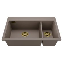 HD Aspen Tortora 78 kétmedencés gránit mosogatótálca, tortora színben, szálcsiszolt arany leeresztő szifonnal