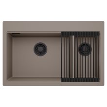 HD Aspen Tortora 78 kétmedencés gránit mosogatótálca szett, matt fekete csepegtetőráccsal, tortora színben, matt fekete leeresztő szifonnal