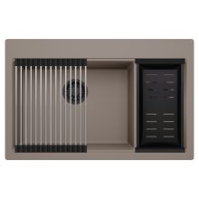 HD Aspen Tortora 78 kétmedencés gránit mosogatótálca szett, acél csepegtetőráccsal és matt fekete kosárral, tortora színben, matt fekete leeresztő szifonnal