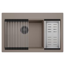 HD Aspen Tortora 78 kétmedencés gránit mosogatótálca szett, acél csepegtetőráccsal és kosárral, tortora színben, matt fekete leeresztő szifonnal