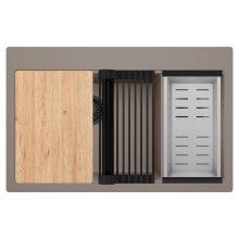 HD Aspen Tortora 78 kétmedencés gránit mosogatótálca szett, vágódeszkával, matt fekete csepegtetőráccsal és krómozott kosárral, tortora színben, matt fekete leeresztő szifonnal