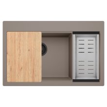 HD Aspen Tortora 78 kétmedencés gránit mosogatótálca szett, vágódeszkával, acél csepegtetőkosárral, tortora színben, matt fekete leeresztő szifonnal