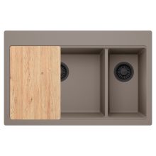 HD Aspen Tortora 78 kétmedencés gránit mosogatótálca, vágódeszkával, tortora színben, matt fekete leeresztő szifonnal