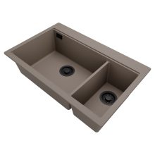 HD Aspen Tortora 78 kétmedencés gránit mosogatótálca, vágódeszkával, tortora színben, matt fekete leeresztő szifonnal
