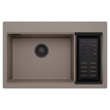 HD Aspen Tortora 78 kétmedencés gránit mosogatótálca szett, matt fekete csepegtetőkosárral, tortora színben, matt fekete leeresztő szifonnal