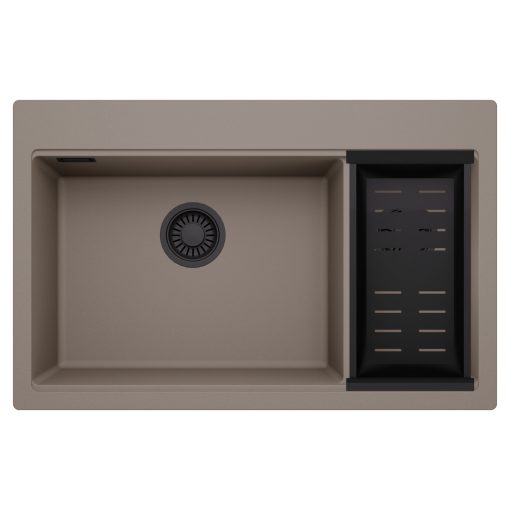 HD Aspen Tortora 78 kétmedencés gránit mosogatótálca szett, matt fekete csepegtetőkosárral, tortora színben, matt fekete leeresztő szifonnal