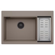 HD Aspen Tortora 78 kétmedencés gránit mosogatótálca szett, acél csepegtetőkosárral, tortora színben, matt fekete leeresztő szifonnal