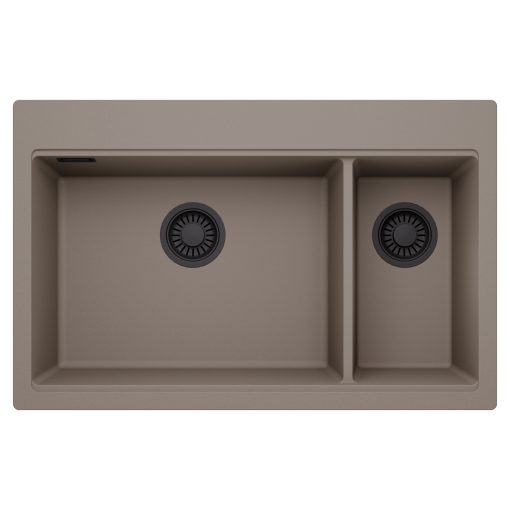 HD Aspen Tortora 78 kétmedencés gránit mosogatótálca, tortora színben, matt fekete leeresztő szifonnal