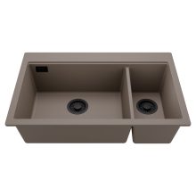 HD Aspen Tortora 78 kétmedencés gránit mosogatótálca, tortora színben, matt fekete leeresztő szifonnal
