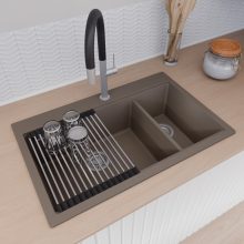 HD Aspen Tortora 78 kétmedencés gránit mosogatótálca szett, vágódeszkával, acél csepegtetőráccsal, tortora színben