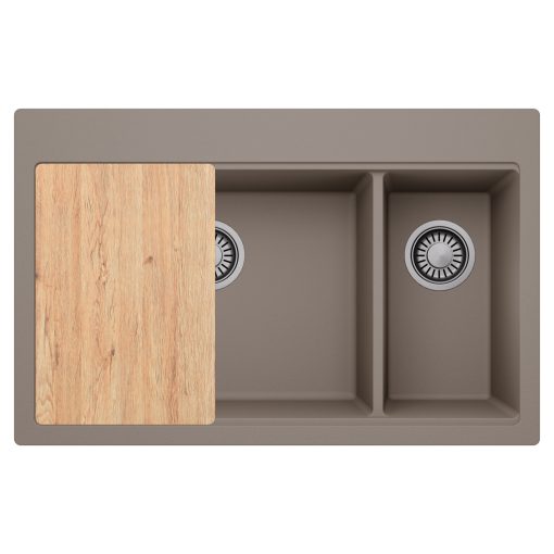 HD Aspen Tortora 78 kétmedencés gránit mosogatótálca, vágódeszkával, tortora színben