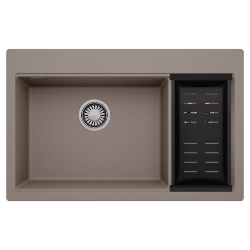 HD Aspen Tortora 78 kétmedencés gránit mosogatótálca szett, matt fekete csepegtetőkosárral, tortora színben